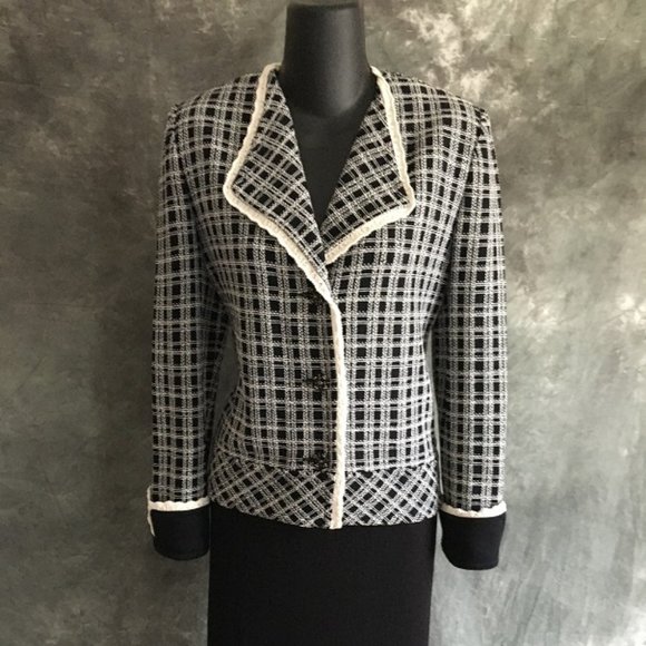 st john blue white knit jacket size 8